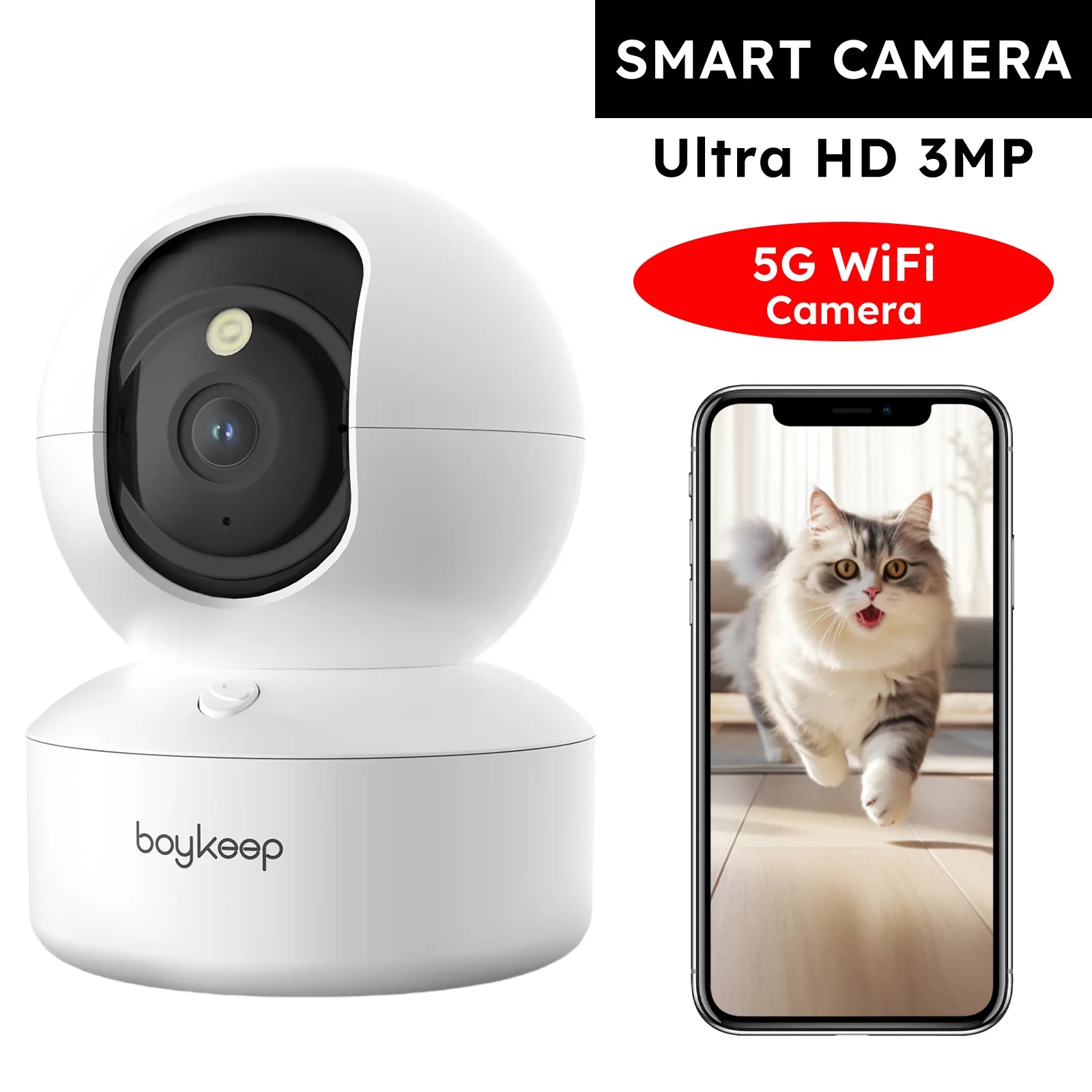 Cámara para Mascotas 2K WiFi 360° — Visión Nocturna y Audio Bidireccional"