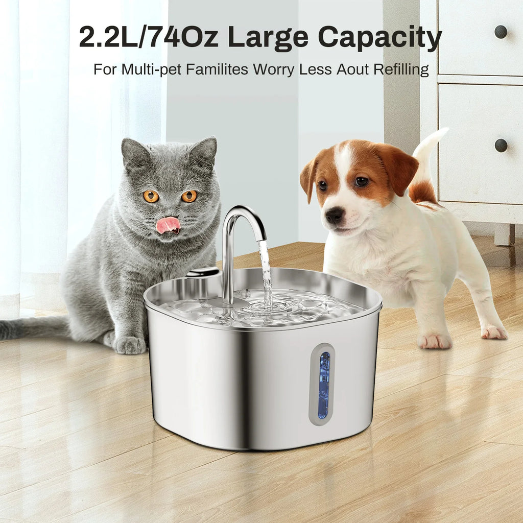 Fuente de Agua Automática para Mascotas - Acero Inoxidable 2.2L