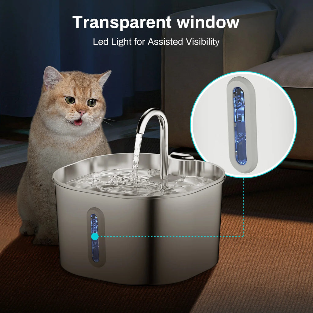 Fuente de Agua Automática para Mascotas - Acero Inoxidable 2.2L