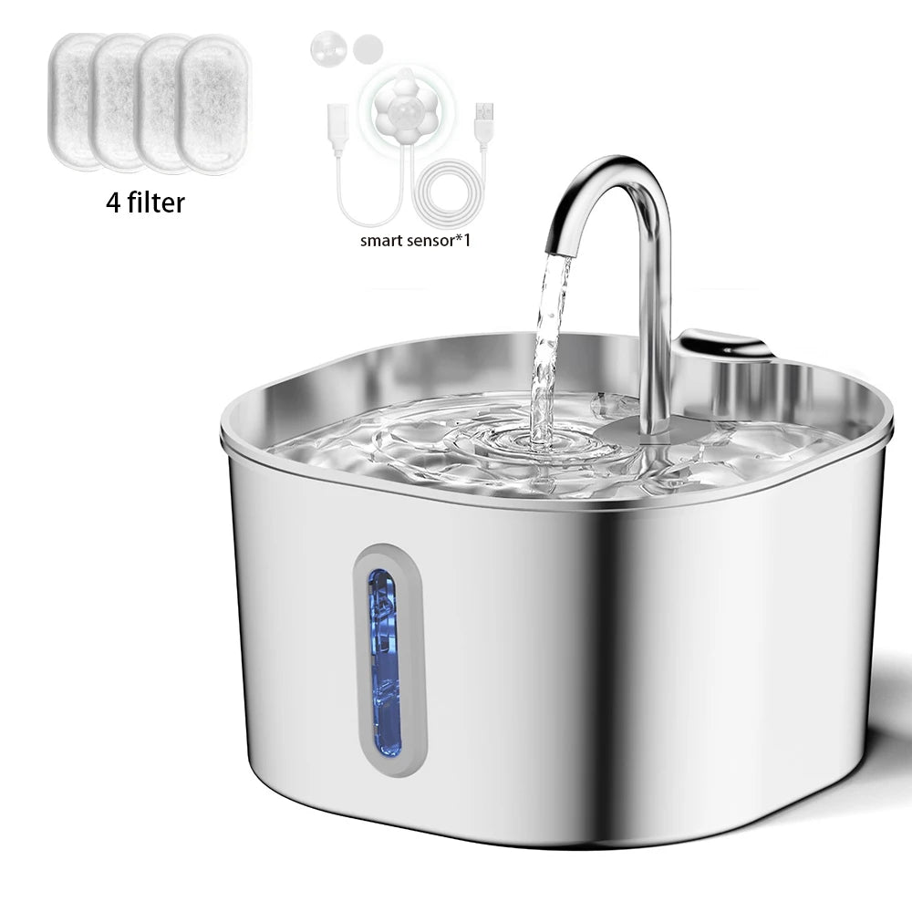 Fuente de Agua Automática para Mascotas - Acero Inoxidable 2.2L